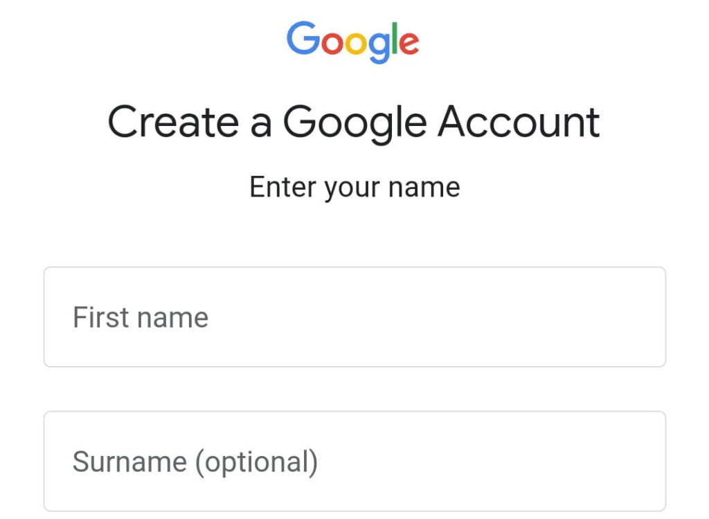 Google Account Creation Page 