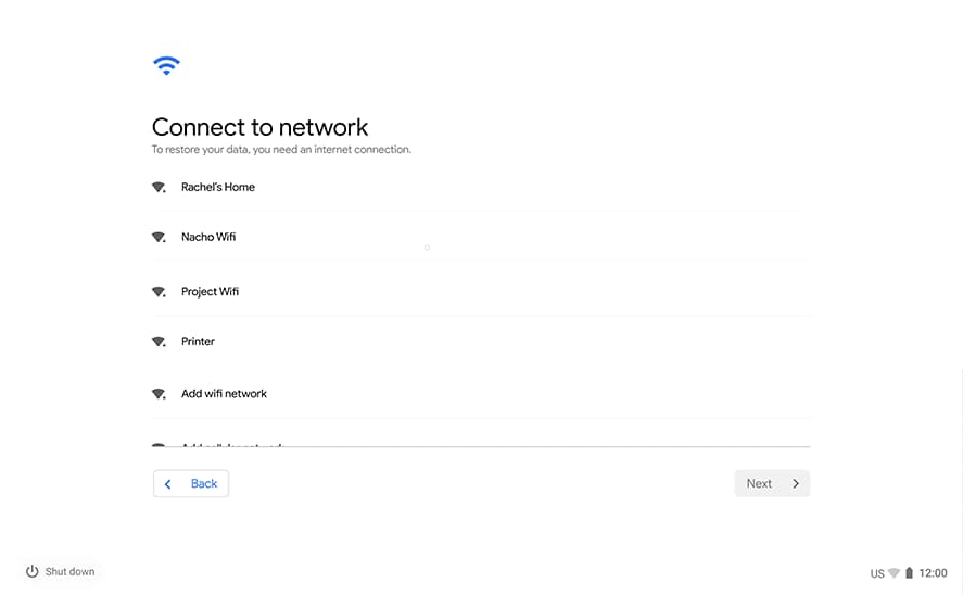 Showing Wi-FI Networks to connect on Chromebook