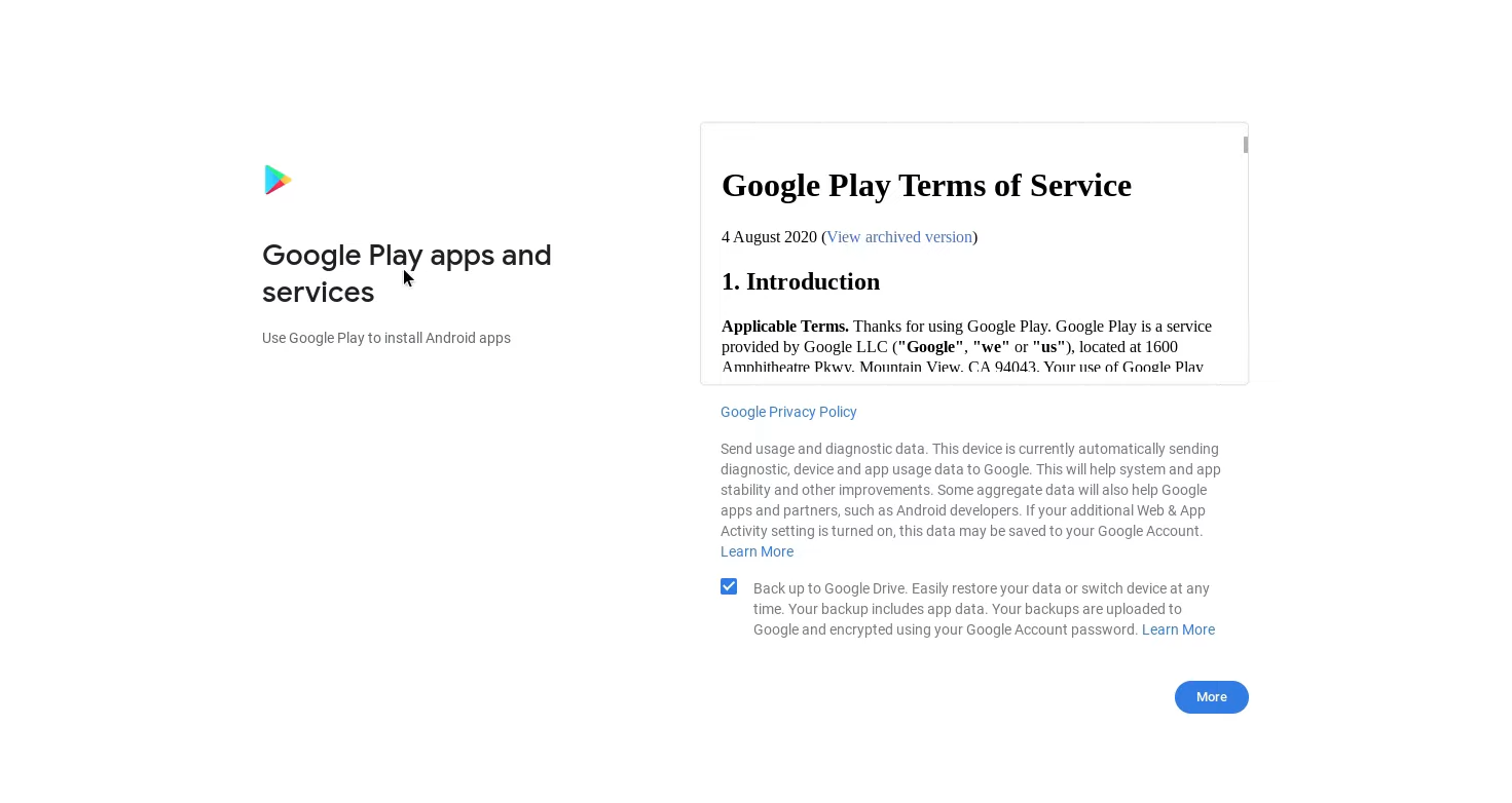 Google Play Terms of Service Agreement Page