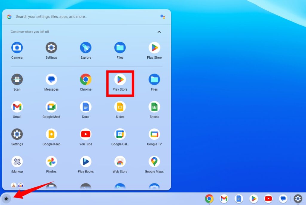 Opening Google Play Store on Chromebook