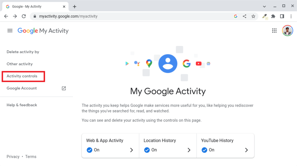 Google Activity Controls Settings