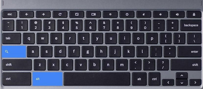 Chromebook Keyboard with Highlighted Search and Alt Key