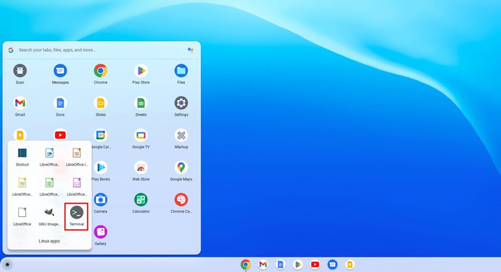 Accessing Terminal from the Linux Apps Folder on Chromebook