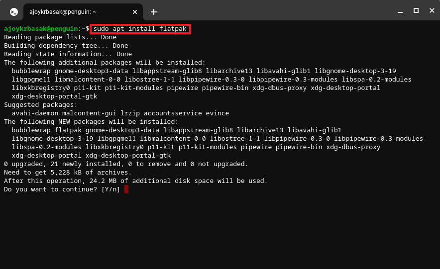 Terminal Command to Install Flatpak on Chromebook