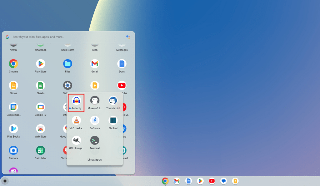 Audacity on Chromebook on the Linux Apps Folder