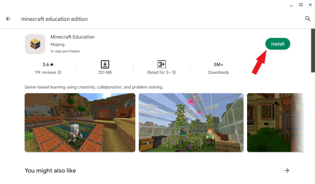 Arrow Pointing to Install Button to Install Minecraft Education