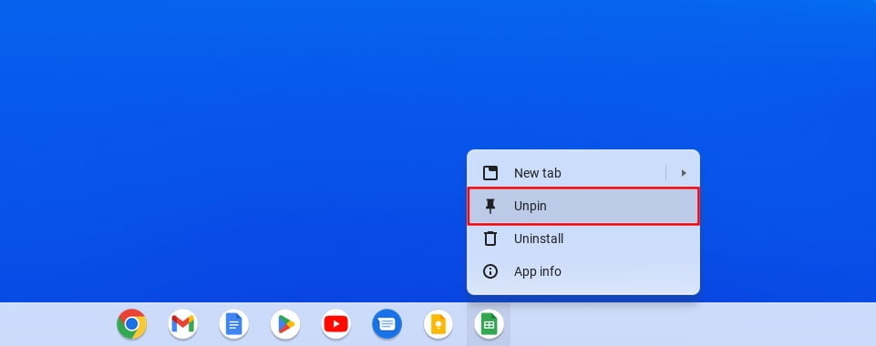 Context Menu with Highlighted Unpin Option