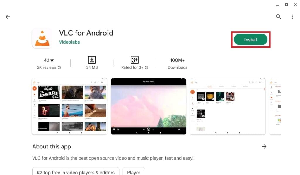 Installing VLC from Google Play Store on Chromebook