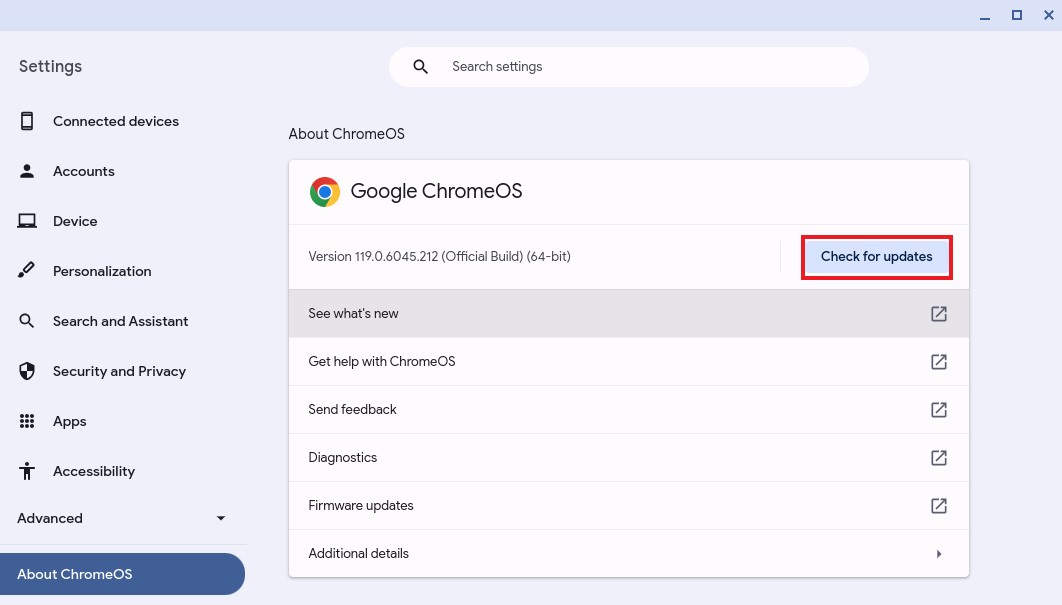 Check for ChromeOS Update