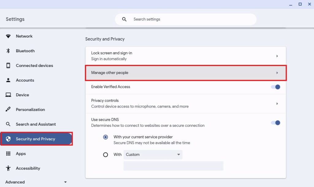 Manage Other People Settings on Chromebook