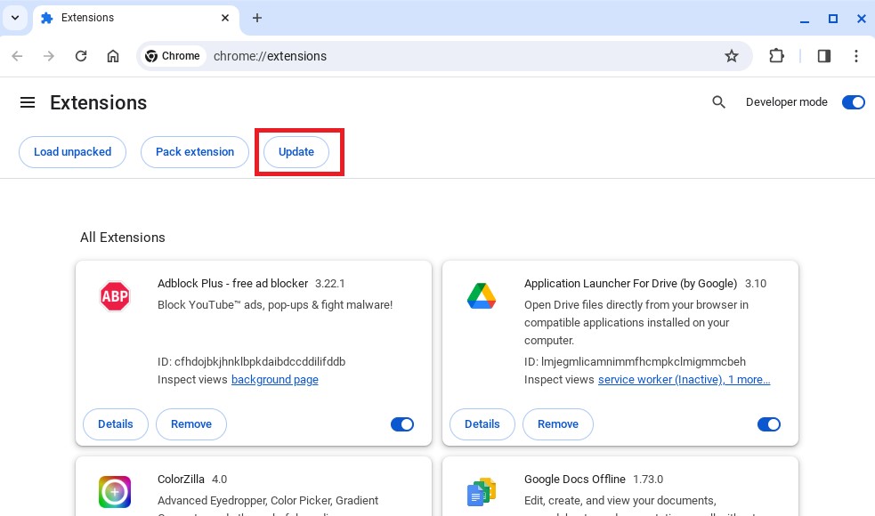 Update Extensions on Chrome