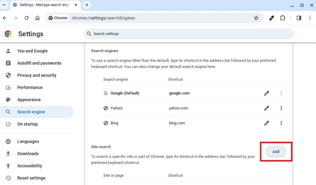 Add New Search Engine in Chrome