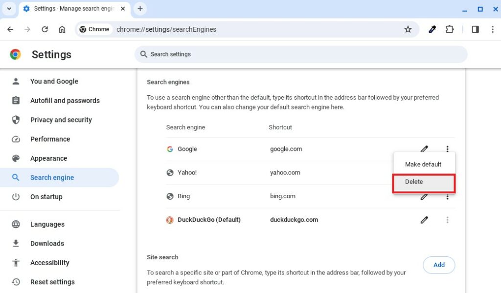 Delete Search Engine in Chrome