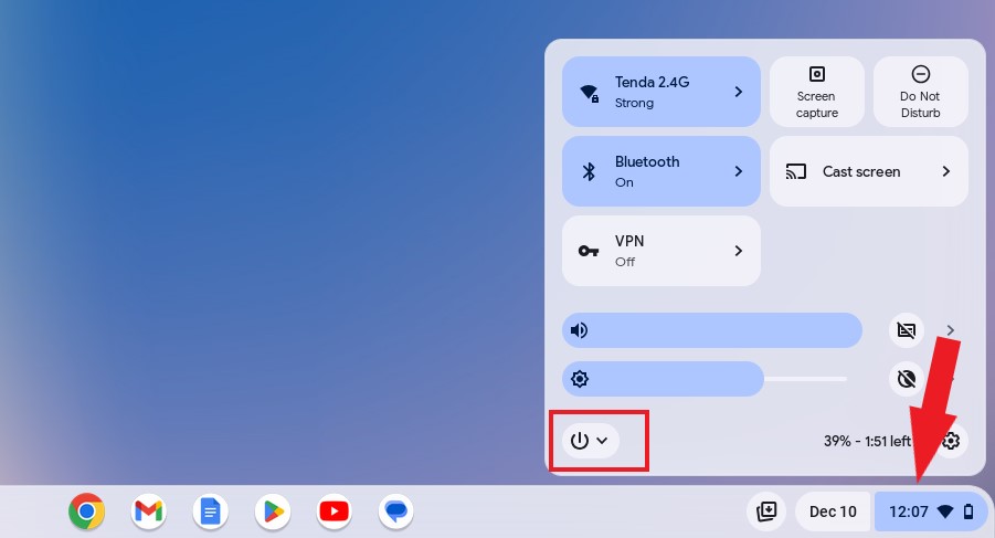 Power Button on Quick Settings Menu