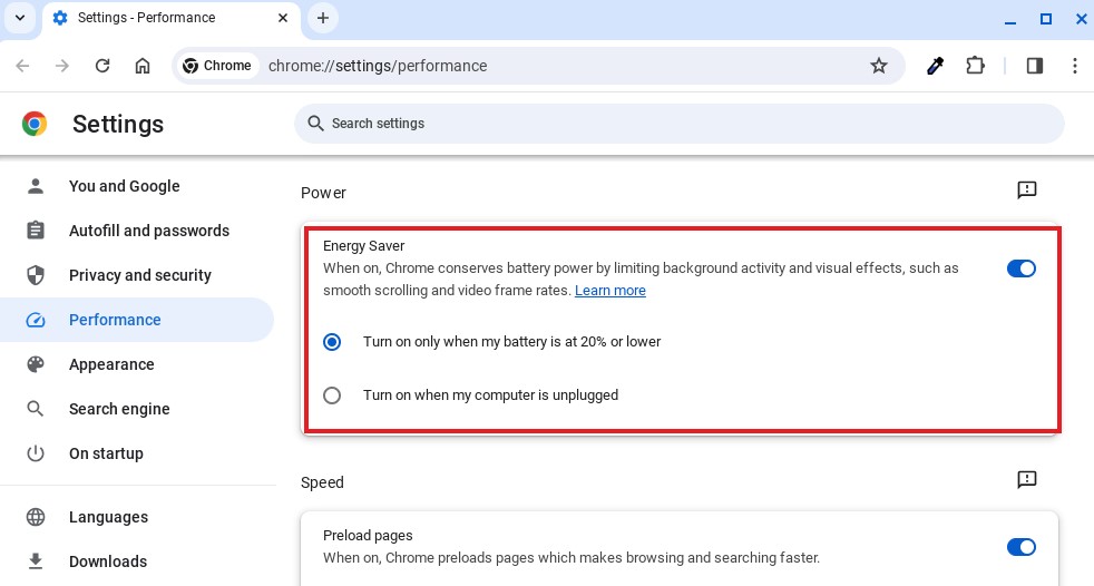 Power and Energy Saver in Google Chrome