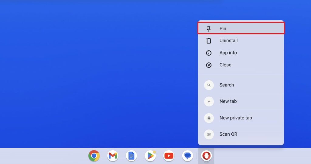 Pin Opera to Chromebook Shelf