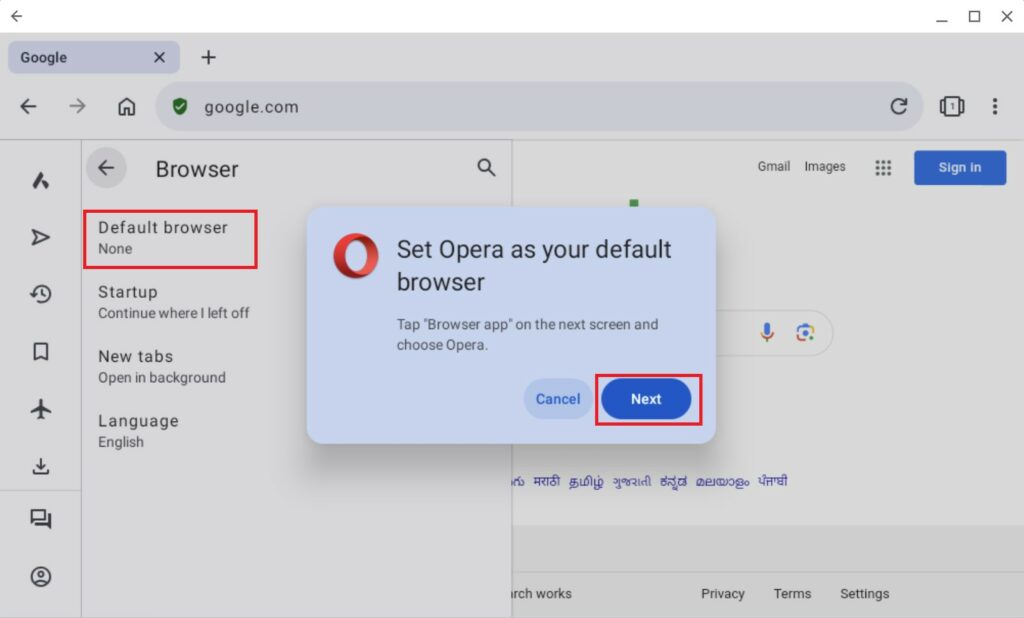 Set Opera the Default Browser