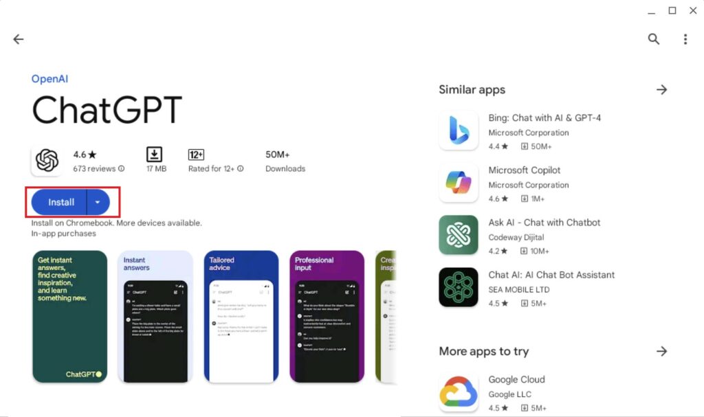 Install ChatGPT on Chromebook Using Google Play Store
